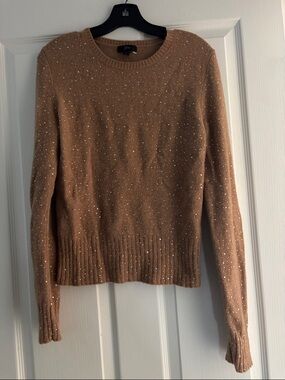 J. Crew Rhinestone Studded Camel Merino/Alpaca Crewneck Sweater Sz S